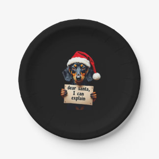 Funny Dachshund Christmas Dear Santa I Can Explain ペーパープレート