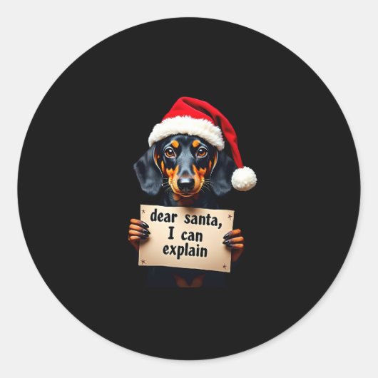 Funny Dachshund Christmas Dear Santa I Can Explain ラウンドシール (正面)