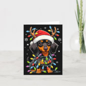 Funny Dachshund Christmas Lights Santa Hat Xmas  カード (正面)