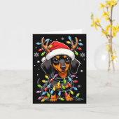 Funny Dachshund Christmas Lights Santa Hat Xmas  カード (黄色い花)