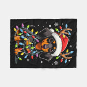 Funny Dachshund Christmas Lights Santa Hat Xmas  フリースブランケット (正面(横))