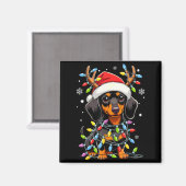 Funny Dachshund Christmas Lights Santa Hat Xmas  マグネット (正面/裏面)