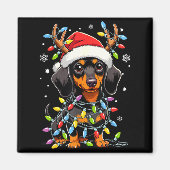 Funny Dachshund Christmas Lights Santa Hat Xmas  マグネット (正面)