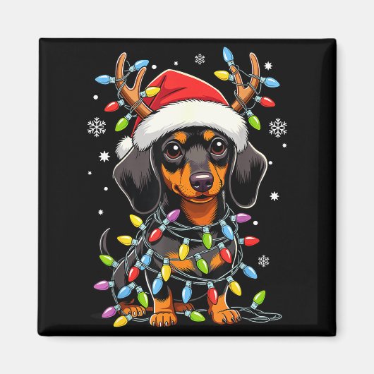 Funny Dachshund Christmas Lights Santa Hat Xmas  マグネット (正面)