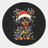 Funny Dachshund Christmas Lights Santa Hat Xmas  ラウンドシール (正面)