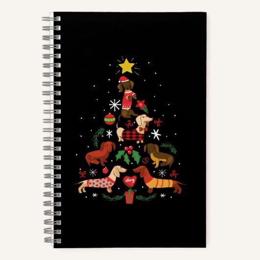 Funny Dachshund Christmas Tree ノートブック (正面)