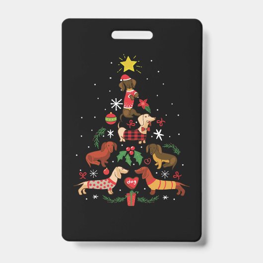 Funny Dachshund Christmas Tree バッジ (正面)