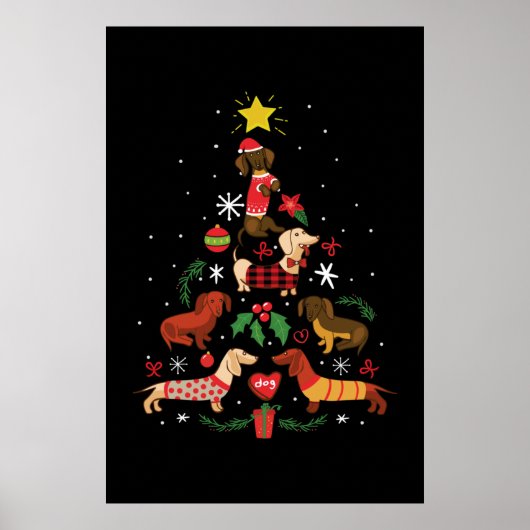 Funny Dachshund Christmas Tree ポスター (正面)
