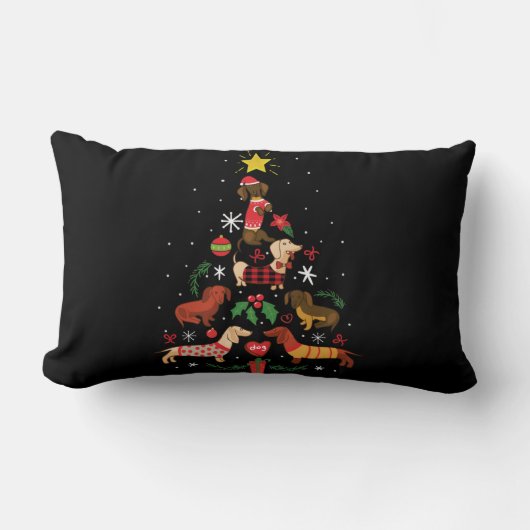 Funny Dachshund Christmas Tree ランバークッション (正面)