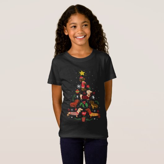Funny Dachshund Christmas Tree Tシャツ (正面フル)