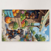 Funny Dachshund Farmers Market Dog Lover Art ジグソーパズル (横)