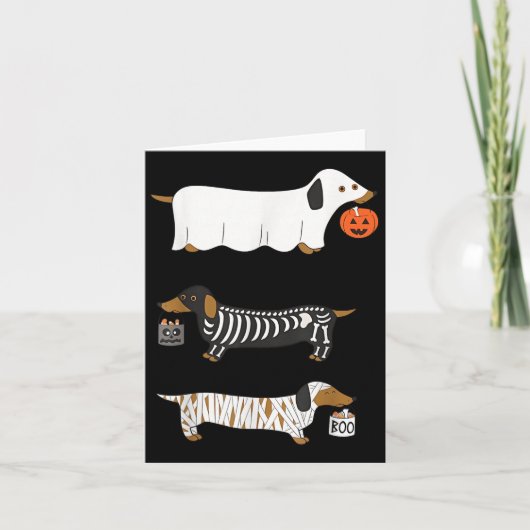 Funny Dachshund Ghost Halloween Soky Season Weenie カード (正面)