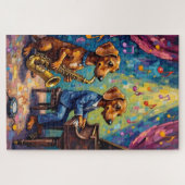 Funny Dachshund Jazz Band Music Dog Lover Art ジグソーパズル (横)