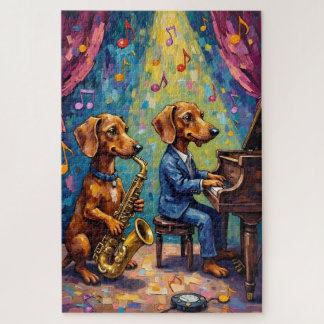 Funny Dachshund Jazz Band Music Dog Lover Art ジグソーパズル