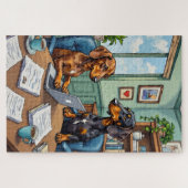 Funny Dachshund Office Life Dog Lover Art ジグソーパズル (横)