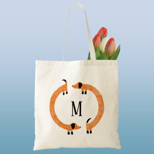 Funny Dachshund Sausage Dog Monogram トートバッグ