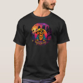 Funny Dachshund Short King Retro Sunset T-Shirt Tシャツ (正面)