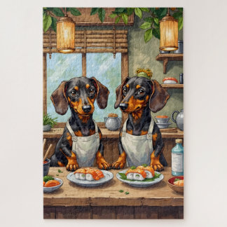 Funny Dachshund Sushi Bar Dog Lover Art ジグソーパズル