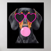 Funny Dachshund Wearing Gles And Blowing Nk Bubble ポスター (正面)