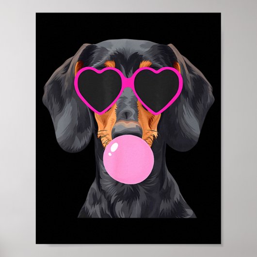 Funny Dachshund Wearing Gles And Blowing Nk Bubble ポスター (正面)