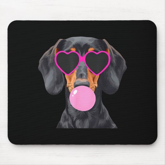 Funny Dachshund Wearing Gles And Blowing Nk Bubble マウスパッド (正面)
