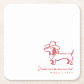 Funny Dachshund Wedding Coaster スクエアペーパーコースター (正面)