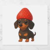 Funny dachshund with strawberries and hat fruity スパークリングワインラベル (シングルラベル)
