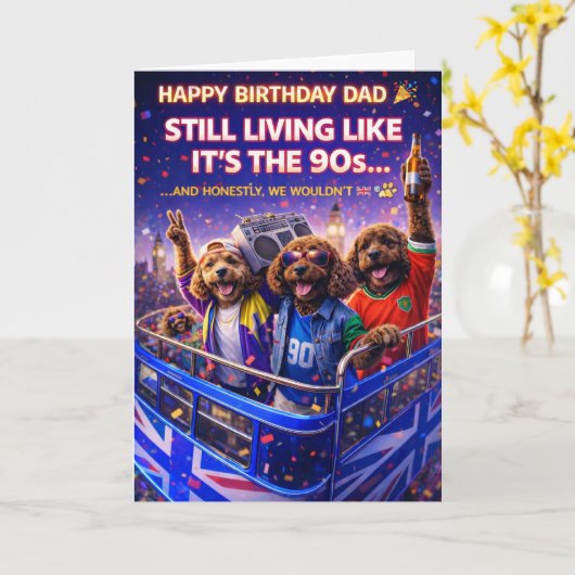 Funny Dad Birthday Card Dog 90s Cockapoo カード (黄色い花)