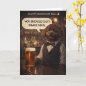 Funny Dad Birthday Card Dog Pub Joke Cockapoo カード (黄色い花)