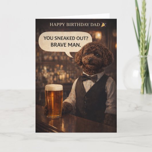 Funny Dad Birthday Card Dog Pub Joke Cockapoo カード (正面)
