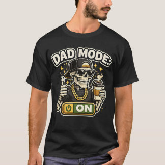Funny Dad Mode: ON Skeleton with Coffee Graphic -  Tシャツ