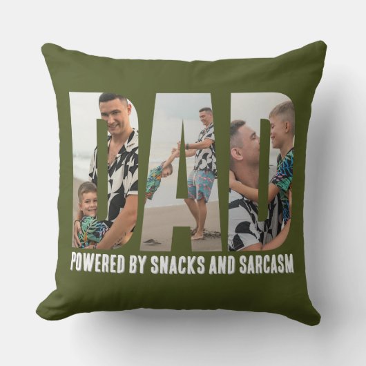 Funny Dad Photo Collage Throw Pillow クッション (正面)
