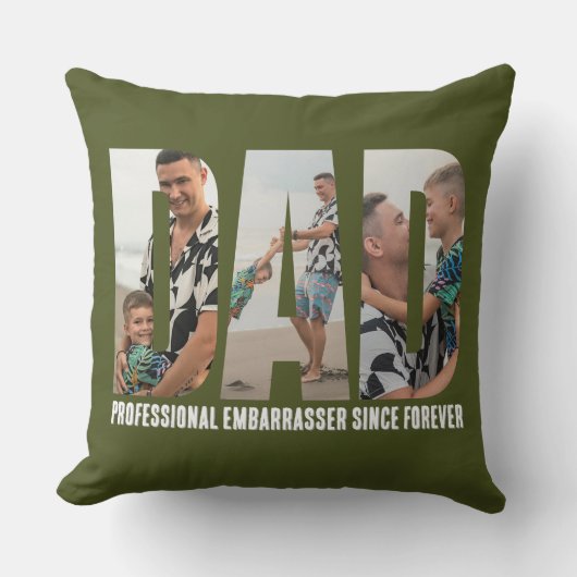 Funny Dad Photo Collage Throw Pillow クッション (正面)