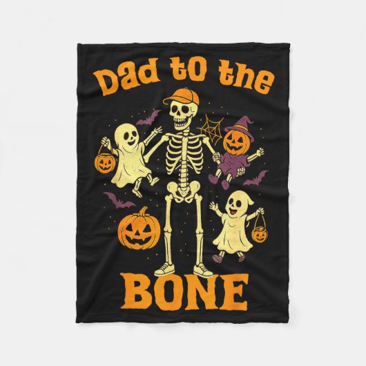Funny Dad To The Bone Skeleton With Kids Halloween フリースブランケット (正面)