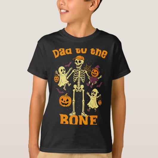 Funny Dad To The Bone Skeleton With Kids Halloween Tシャツ (正面)