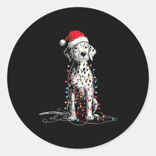 Funny Dalmatian Christmas Graphics Dog Lights Love ラウンドシール (正面)