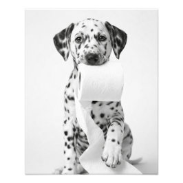 Funny Dalmatian Puppy Holding Toilet Paper Minimal フォトプリント