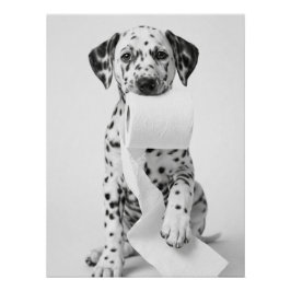Funny Dalmatian Puppy Holding Toilet Paper Minimal ポスター