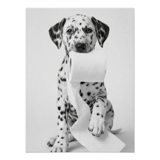 Funny Dalmatian Puppy Holding Toilet Paper Minimal ポスター (正面)