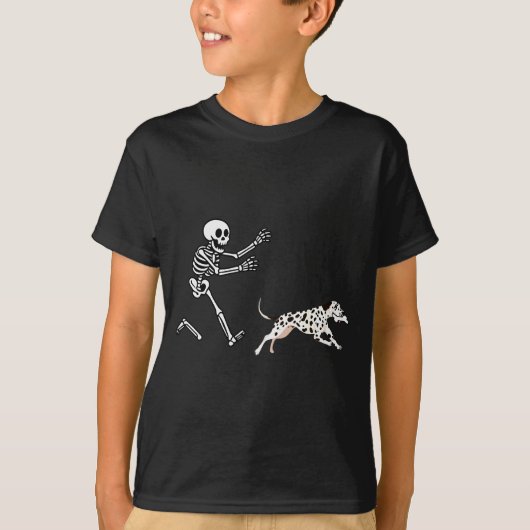 Funny Dalmatian Running Skeleton Halloween  Tシャツ (正面)