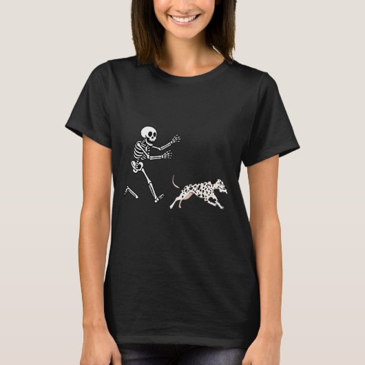 Funny Dalmatian Running Skeleton Halloween Tシャツ (正面)