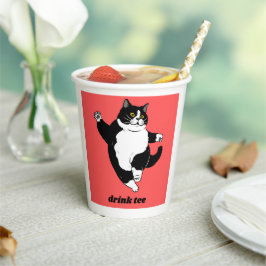 Funny Dancing Cat Paper Mug – Cute Black & White C 紙コップ