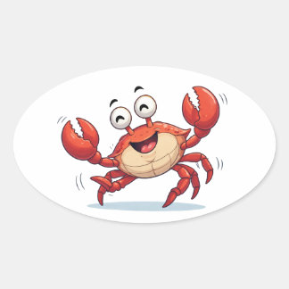 Funny Dancing Crab Cartoon Art Sticker 楕円形シール