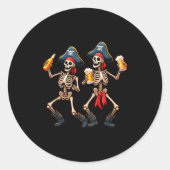 Funny Dancing Rate Skeletons Beer Drinking Hallowe ラウンドシール (正面)