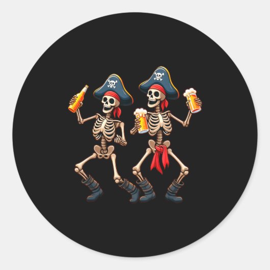 Funny Dancing Rate Skeletons Beer Drinking Hallowe ラウンドシール (正面)