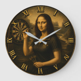 Funny Darts Mona Lisa Bullseye Game Room Gift ラージ壁時計