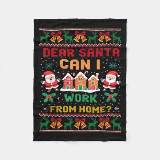 Funny Dear Santa Can I Work From Home Ugly Christm フリースブランケット (正面)