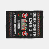 Funny Dear Santa Can I Work From Home Ugly Christm フリースブランケット (正面(横))