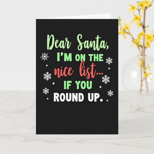 Funny Dear Santa Christmas Card Nice List Round up カード (黄色い花)