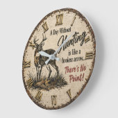 Funny Deer Hunter Cabin Hunting Joke Gift Lodge ラージ壁時計 (傾斜)